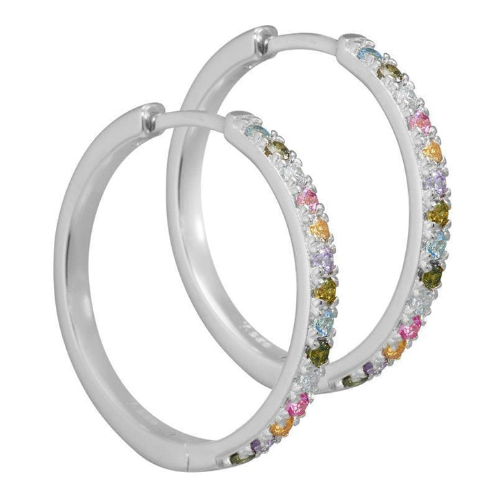 Aqua Dulce Elina creol i sølv med farvede sten, elegant design med klare detaljer, Model 3834-3834-1