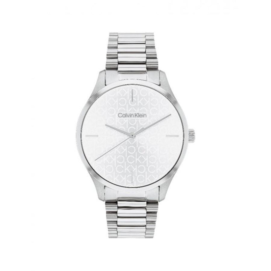 Calvin Klein Iconic dameur med sølvfarvet urkasse og lænke, mønstret hvid urskive. Model 25200168-25200168-1