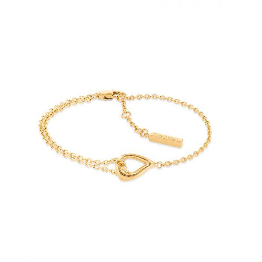 Calvin Klein Sculptured Drops 19 cm Bracelet i guldfarvet stål med dråbevedhæng og diskret logo. Model 35000077-35000077-1.
