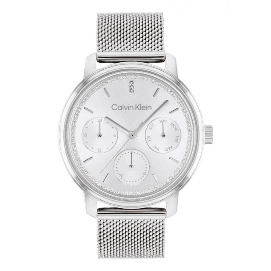 Calvin Klein Shimmer Dameur med sølv meshrem og glitrende urskive, Model 25200180-25200180-1.