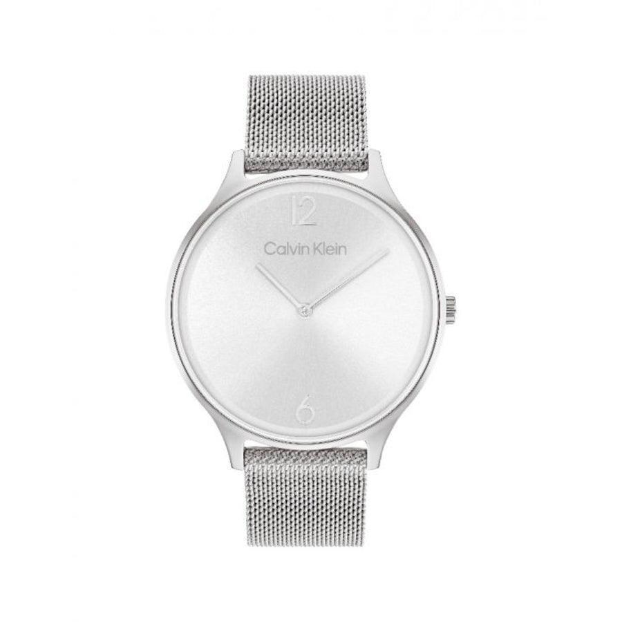 Calvin Klein Timeless dameur med sølv urskive og mesh-lænke, minimalistisk design. Model 25200001-25200001-1
