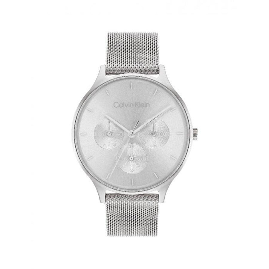 Calvin Klein Timeless Multifunktion dameur med sølv urskive, meshrem og minimalistisk design. Model 25200104-25200104-1