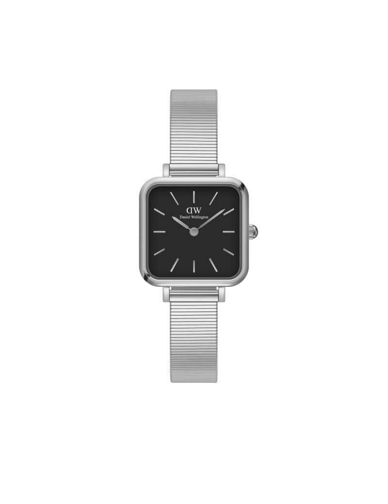 Daniel Wellington Quadro Studio Silver viser elegant sølvur med sort firkantet urskive og meshrem. Model DW00100522.