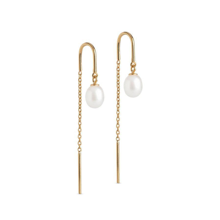 enamel eleanor pearl earring, elegante øreringe i guld med kæde og hvid ferskvandsperle. Model E308G-E308G-1