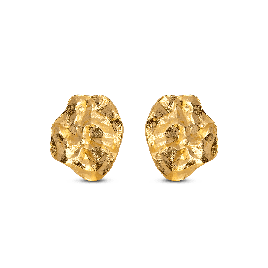 Enamel Windy Ørestikker i mat guld farve med organisk, rå overflade, Model e303gm-e303gm-1.