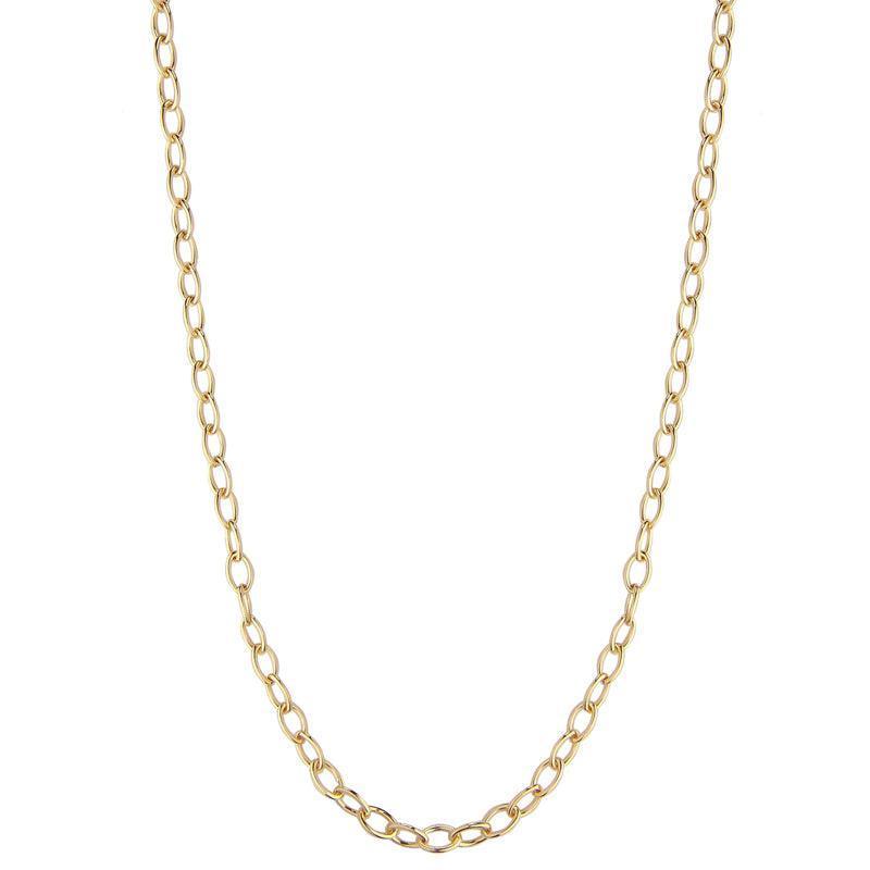 jeberg-jewellery-carla-halskaede-forgyldt viser en elegant kæde i forgyldt metal med ovale led på hvid baggrund. Model4526-45-gold-1
