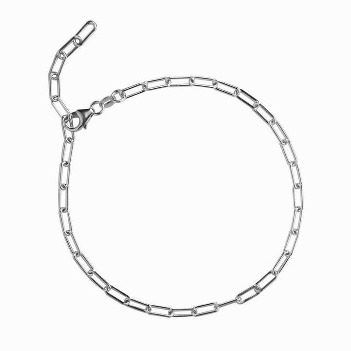 jeberg jewellery sophia sølv ankelkæde med aflange åbne led, minimalistisk design på hvid baggrund. Model 4550-S-1