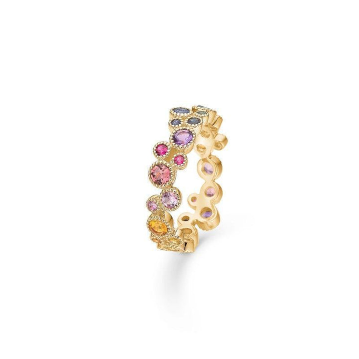 Mads Z 14 kt Luxury Rainbow Ring med ægte sten viser en elegant guldring med farverige sten. Model 1544062-001