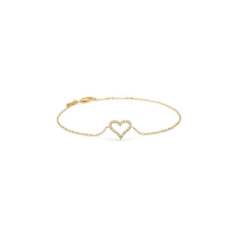Mads Z 14 kt Tender Heart armbånd med åbent hjerte i guld og små diamanter på hvid baggrund. Model 1551312