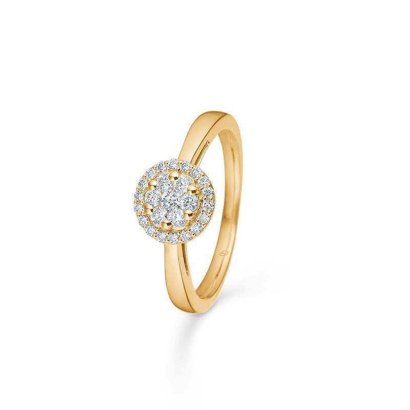 mads z 14kt eleanor ring med brillanter viser en elegant guldring med rund center og klare diamanter. Model 1541075-001