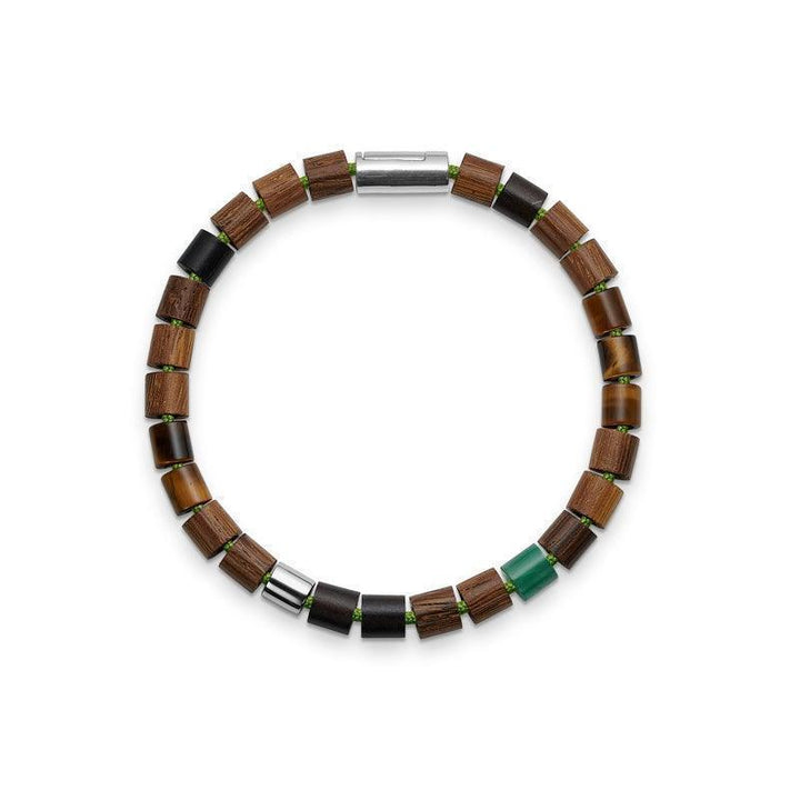 Mads Z Black Sun Green Bowl Armbånd med brun, grøn og sort perledesign, træ og metal. Model 5159038-001