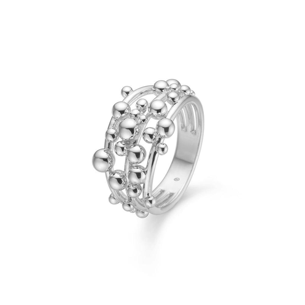 Mads Z Bubbles Ring, sølvfarvet ring med boblelignende detaljer, moderne design. Model 2140166-001-1