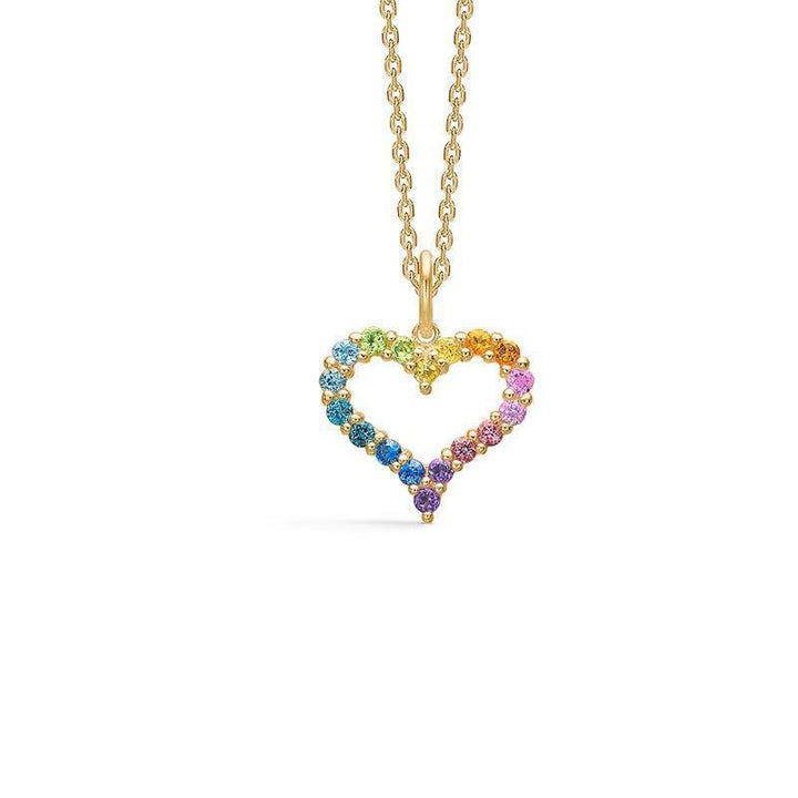 Mads Z Tender Heart Rainbow halskæde i 14kt guld med farvede sten, forside, 55933