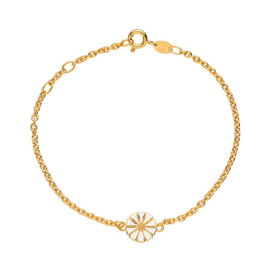 Marguerit Forgyldt Armbånd med hvid marguerit vedhæng i forgyldt kæde, Model 901009-M