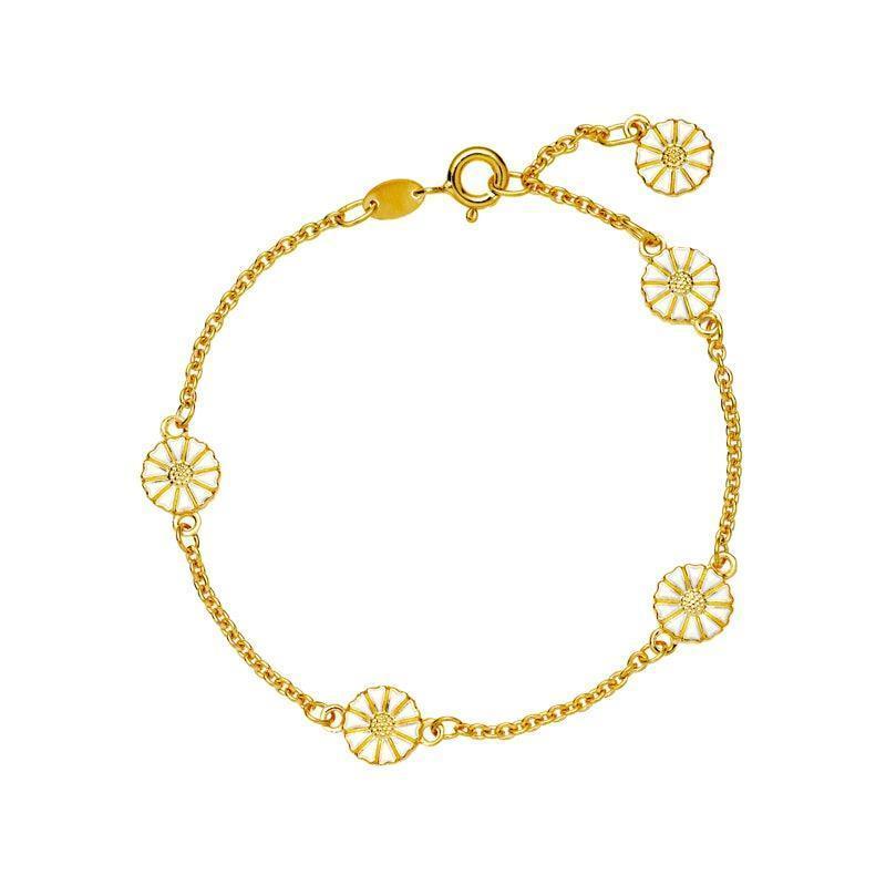 Marguerit forgyldt armbånd med hvide margueritter i elegant kæde, model 90107018-5-m.
