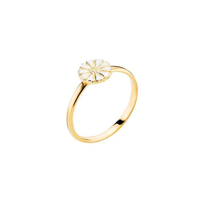 Marguerit Forgyldt Guld Ring 7,5 mm med margueritblomst i hvid emalje, Model 907075-M-001-1.