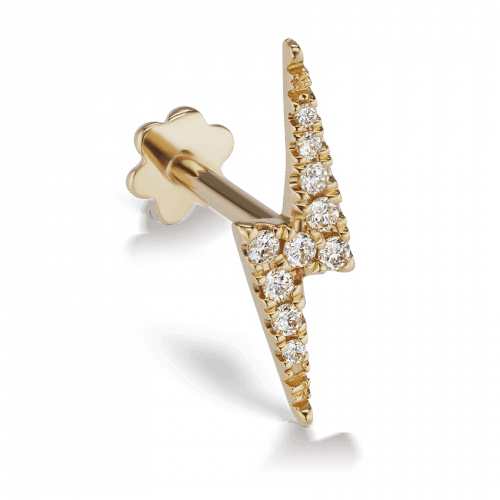 Maria Tash 11mm Diamond Lightning Bolt Threaded Stud viser en elegant lynformet ørestik i guld med diamanter, Model XLB11D-001-1