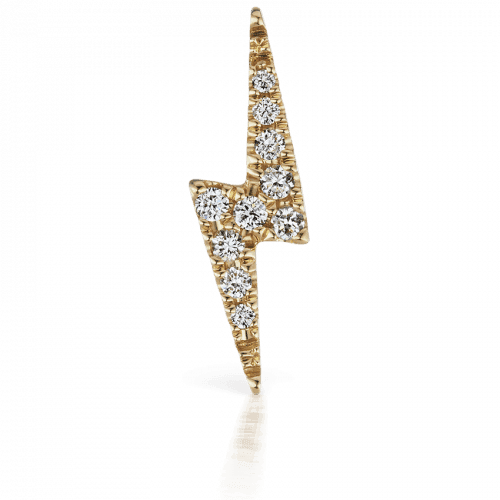 Maria Tash 11mm Diamond Lightning Bolt Threaded Stud i guld med diamanter, lynformet detalje. Model xlb11d-001-2