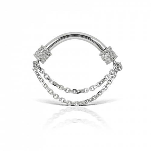 Maria Tash 14g 6.5mm Double Chain Septum Spinner smykke i blankt sølv med to fine kæder. Modelss2ch1465-w-1.