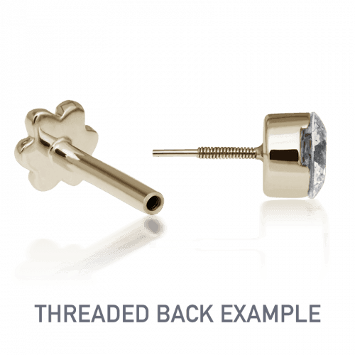 Maria Tash 1.5mm Invisible Set Diamond Threaded Stud vist fra siden og bagfra, i guld med diamant, Model xivi5d-001-2.