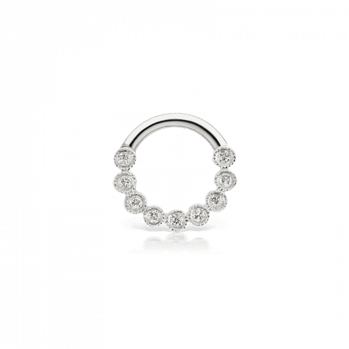 Maria Tash 16G 6.5mm Diamond Scalloped Horizontal Eternity Clicker i hvidguld, rund smykkering med diamanter, Model xsceth1665g-w-1.
