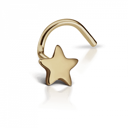 Maria Tash Naesepiercing Plain Star 14kt, enkelt næsestift i blankt guld formet som en stjerne. Model nstar-1