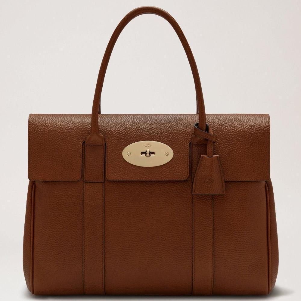 Mulberry Bayswater Small Classic Grain Oak håndtaske i brunt læder med guld hardware. Model HH8727552G110.