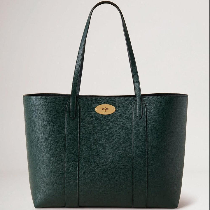 Mulberry Bayswater Tote Small Classic Grain Mulberry Green, elegant mørkegrøn skindtaske med guldspænde. Model HH5727205Q633