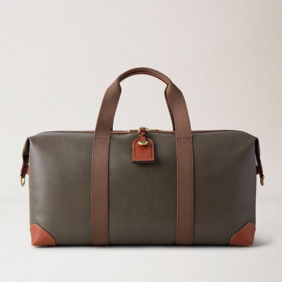 Mulberry Heritage Medium Clipper weekendtaske i brun bioveg scotchgrain med cognac detaljer. Model HL5136/127Q330