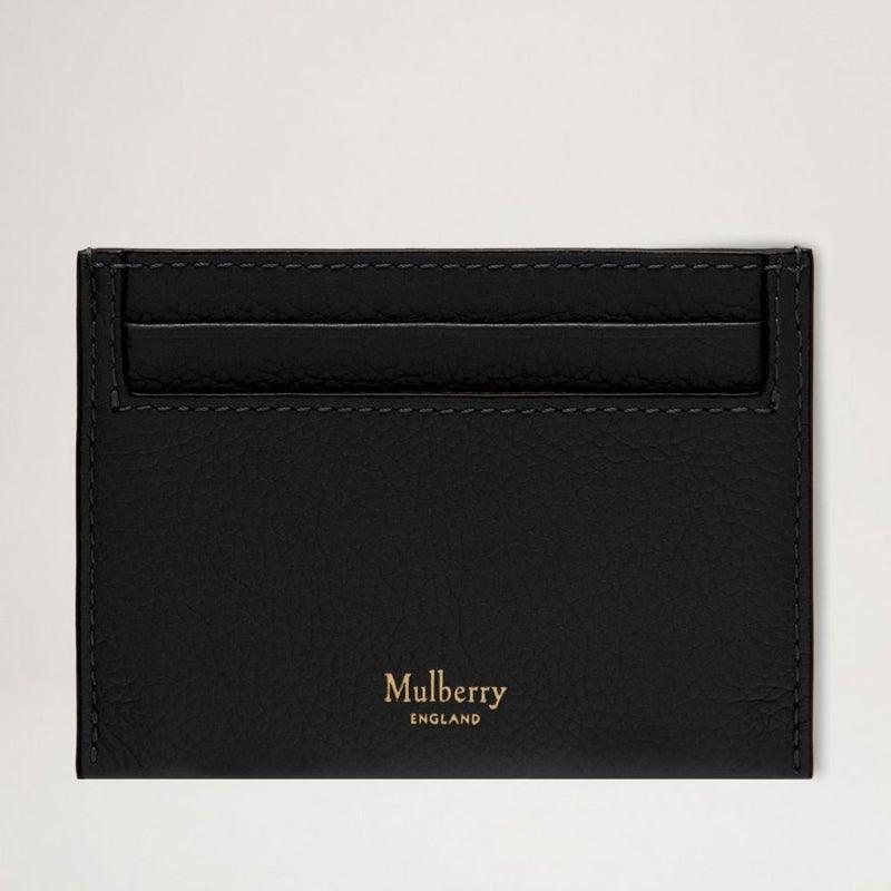 Mulberry Kortholder Continental Credit Card Slip Natural Grain Black vises forfra i sort læder med guldtryk. Model RL4644/205A100