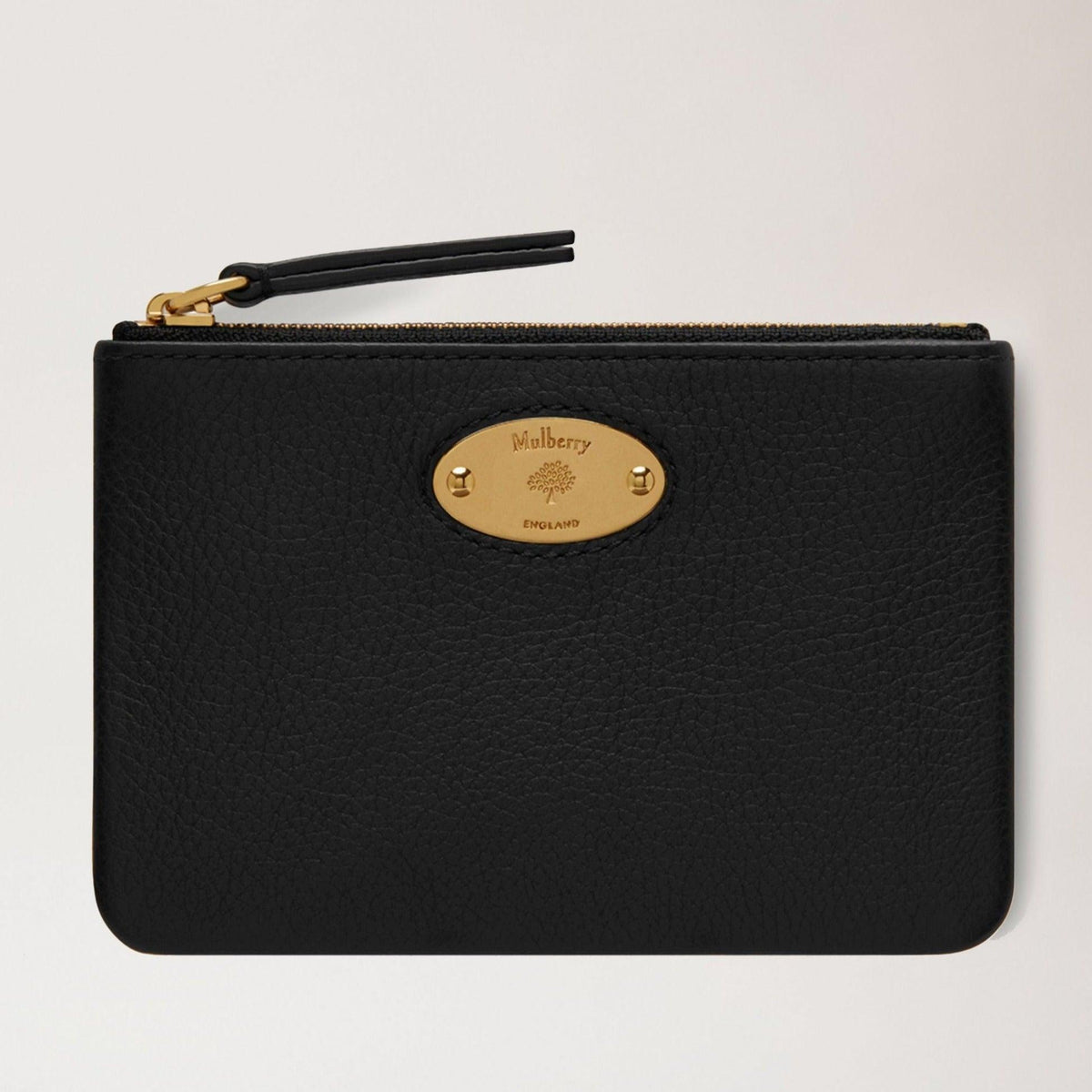 Mulberry Plaque Small Zip Coin Pouch black pung i sort læder med guldplade og lynlås. Model RL5682013A100