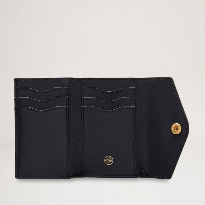 Mulberry Pung Folded Multicard Wallet i mørkegrønt læder med seks kortholdere og gyldent trykknapluk Model RL6447205Q633