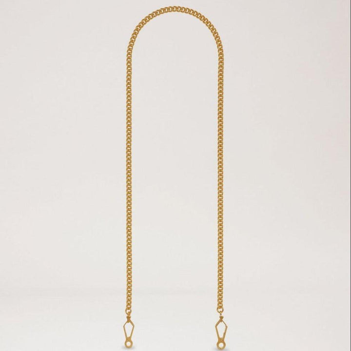 Mulberry Strap Gold Chain Brass viser en elegant, gylden messingkæde med endebeslag. Model rx0028669p140-1.