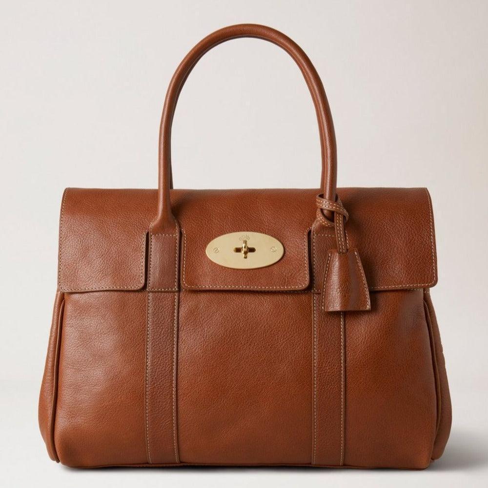 Mulberry Taske Bayswater Legacy NVT viser struktureret brun lædertaske med klassisk guldspænde, Model HH7941275G110