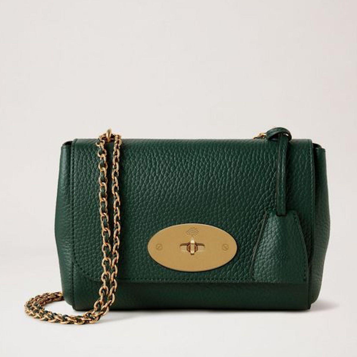 Mulberry Taske Lily Heavy Grain Mulberry Green med guldkæde og struktureret læder, Model HH6950736Q633