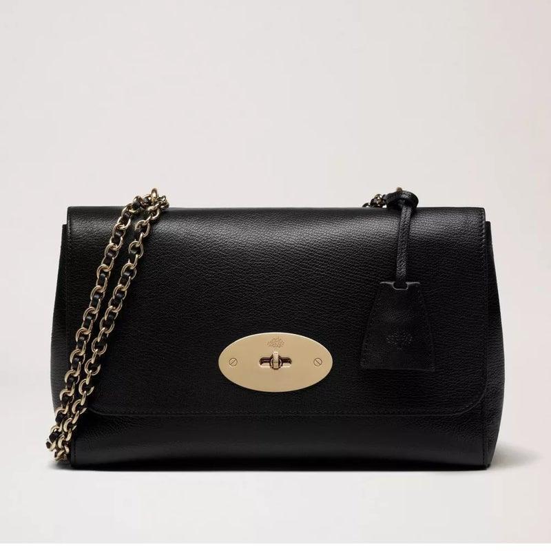 Mulberry Taske Medium Lily Black Glossy Goat i sort læder med guldfarvet kæderem, Model HH3297874A100.