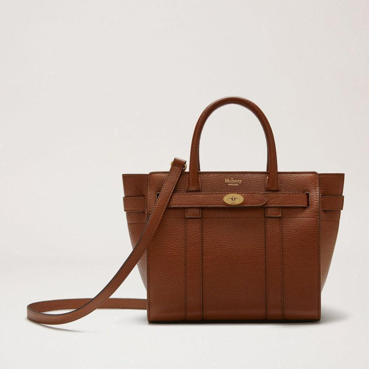Mulberry Taske Mini Zipped Bayswater Oak i glat brunt læder med lynlås, håndtag og skulderrem. Model HH8730552G110