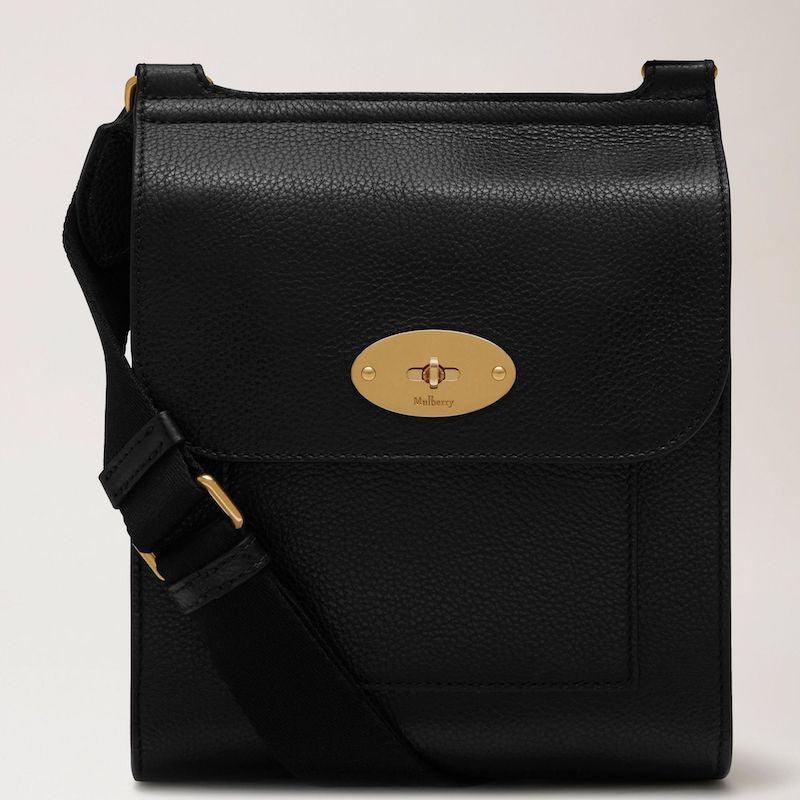 Mulberry Taske Small Antony i sort klassisk grain læder, justérbar rem, guldspænde. Model HH5193/205A100
