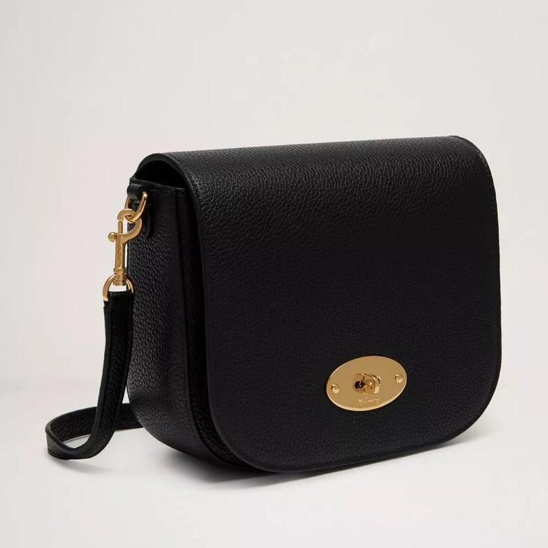 Mulberry Taske Small Darley Satchel Classic Grain Black, elegant sort skuldertaske i læder med gyldent spænde, Model RL4957/205A100