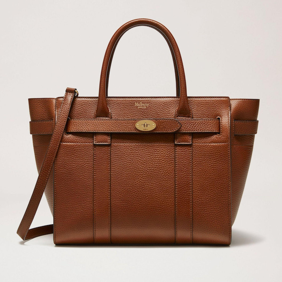 Mulberry Taske Small Zipped Bayswater i brun læder med struktureret overflade, håndtag og skulderrem. Model HH8729552G110