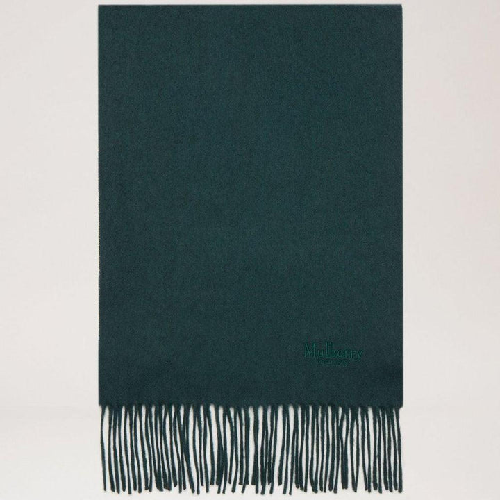 Mulberry Tørklæde Cashmere Scarf, mørkegrøn cashmere med frynser. Model VS4460484Q633.