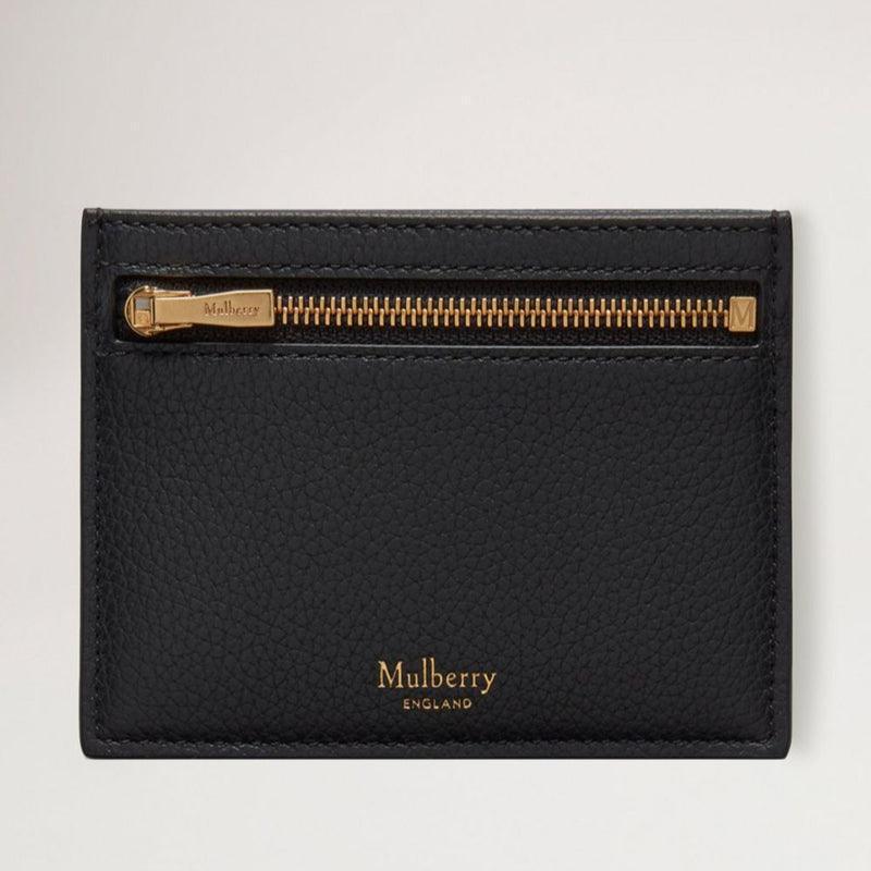 Mulberry Zipped Credit Card Slip Small Classic Grain Black med synlig lynlås og gulddetaljer, sort læder. Model RL6466205A100