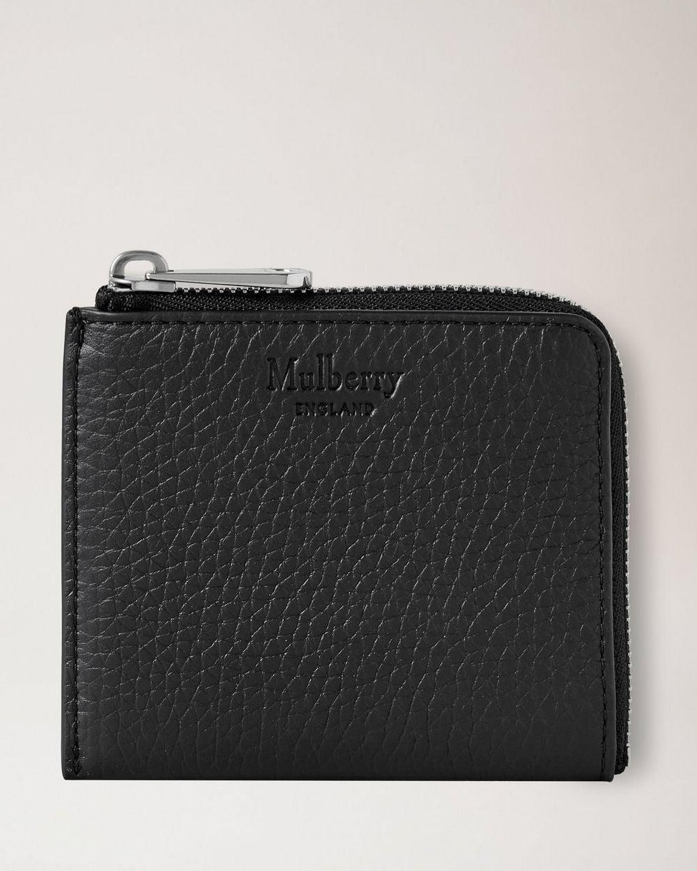 Mulberry Zipped Wallet Heavy Grain Black viser sort pung i kraftigt læder med lynlås, Model rl6360736a100