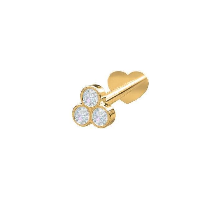 nordahl 14kt guld piercing 0-04ct viser en elegant guldbelagt piercing med tre klare sten, Model 314007br5-1