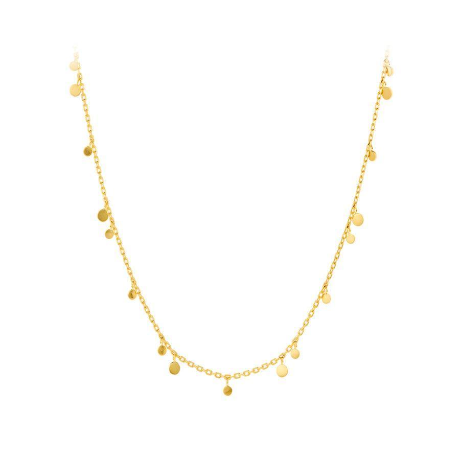 Pernille Corydon Glow Halskæde, elegant guldfarvet kæde med små cirkelvedhæng. Model N-018-GP.