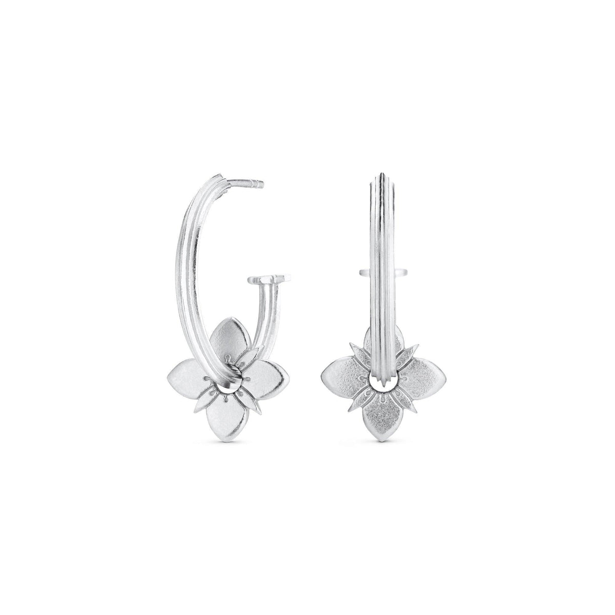 Polar Healing Hoops, elegante sølv hoops øreringe med blomsterdetalje, Model HEA-HP-RH-00612-1