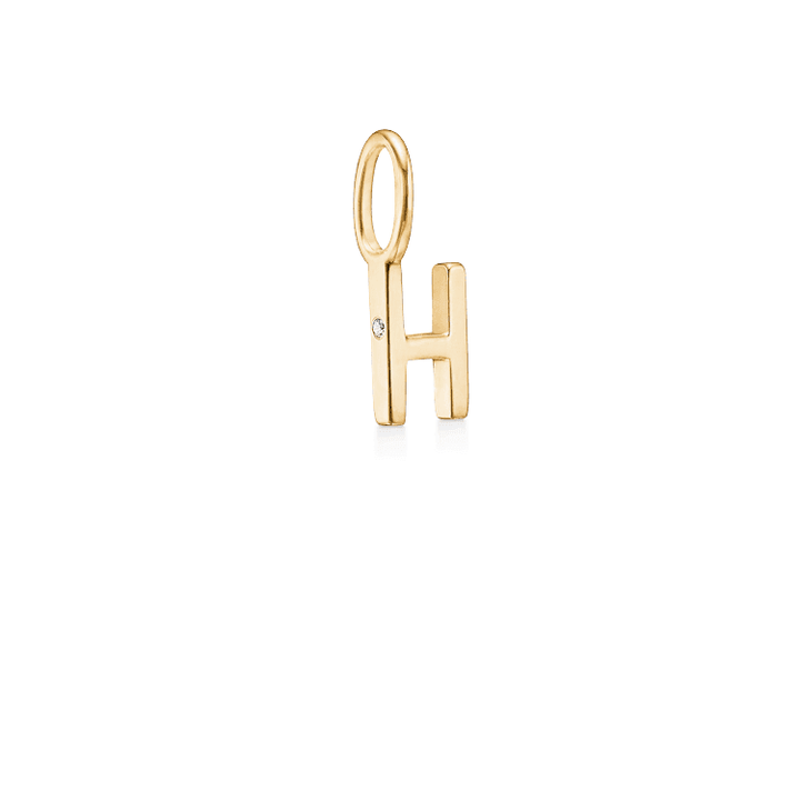 RO Copenhagen My Bogstavs Vedhæng H i blankt guld med lille diamantdetalje. Model p114y-008-8