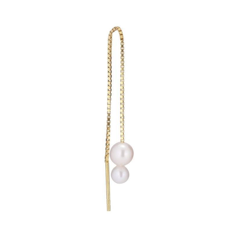 Deux Threader kaedeørering med perler i guld-look, elegant kæde med to hvide perler. Model fw2013-fw2013-1
