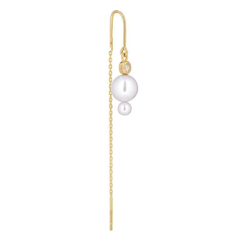 Horizon Kaedeørering elegant guld ørekæde med hvide perler og lille klar sten. Model SS2109-SS2109-1